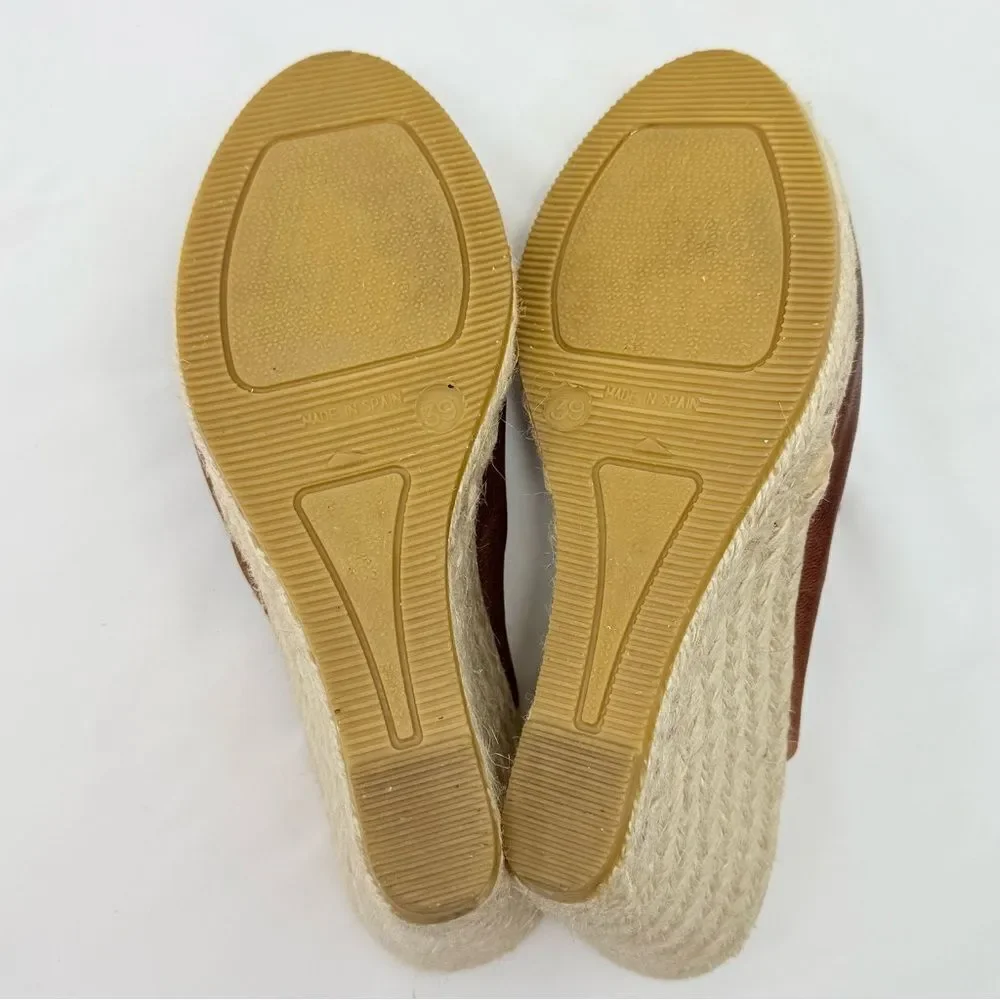 Gaimo Anthropologie GOSSA Brown Leather Open Toe Wedge Heel Espadrille Sandals